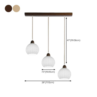 Modern Wood White Glass Round LED Pendant Light Zawala Image - 16
