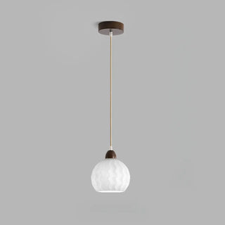 Modern Wood White Glass Round LED Pendant Light Zawala Image - 5