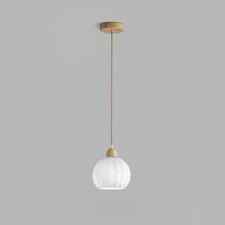 Modern Wood White Glass Round LED Pendant Light Zawala Image - 7