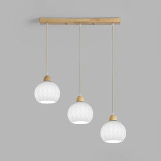 Modern Wood White Glass Round LED Pendant Light Zawala Image - 8