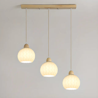 Modern Wood White Glass Round LED Pendant Light Zawala Image - 9