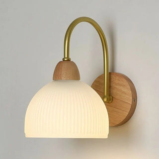 Flower Glass Shade Wood Color Bedroom Wall Sconces Zawala Image - 11