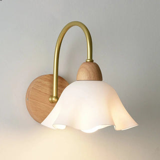 Flower Glass Shade Wood Color Bedroom Wall Sconces Zawala Image - 3