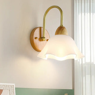Flower Glass Shade Wood Color Bedroom Wall Sconces Zawala Image - 4