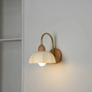 Flower Glass Shade Wood Color Bedroom Wall Sconces Zawala Image - 6