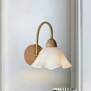 Flower Glass Shade Wood Color Bedroom Wall Sconces Zawala Image - 8