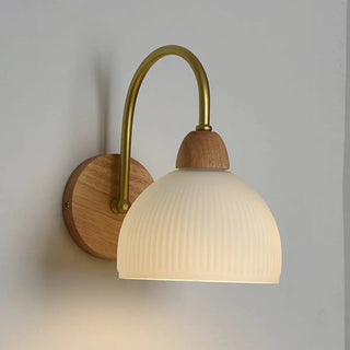 Flower Glass Shade Wood Color Bedroom Wall Sconces Zawala Image - 9