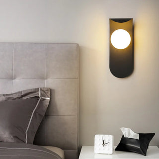 Modern Frosted Glass Globe Black Curved Wall Sconce Zawala Image - 2