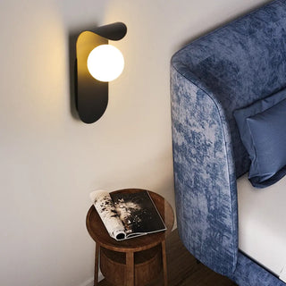 Modern Frosted Glass Globe Black Curved Wall Sconce Zawala Image - 4