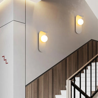 Modern Frosted Glass Globe Black Curved Wall Sconce Zawala Image - 5