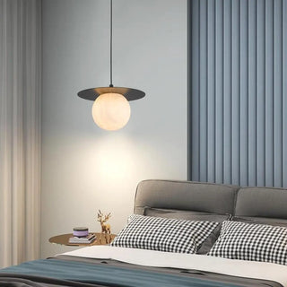 Modern Bedroom White Globe Alabaster Pendant Light Zawala Image - 1