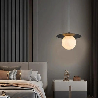 Modern Bedroom White Globe Alabaster Pendant Light Zawala Image - 2