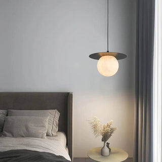 Modern Bedroom White Globe Alabaster Pendant Light Zawala Image - 3