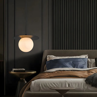 Modern Bedroom White Globe Alabaster Pendant Light Zawala Image - 4