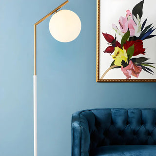 Modern White Globe Shade and Marble Base Floor Lamp Zawala Image - 3