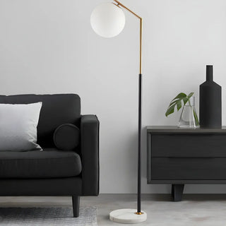 Modern White Globe Shade and Marble Base Floor Lamp Zawala Image - 4