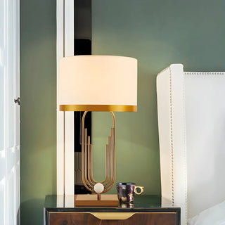 ZOWALA - Stylish White Drum Shade Geometric Metal Table Lamp Image - 1