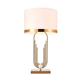 ZOWALA - Stylish White Drum Shade Geometric Metal Table Lamp Image - 7