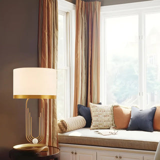 ZOWALA - Stylish White Drum Shade Geometric Metal Table Lamp Image - 2