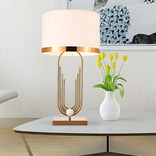 ZOWALA - Stylish White Drum Shade Geometric Metal Table Lamp Image - 3