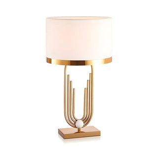 ZOWALA - Stylish White Drum Shade Geometric Metal Table Lamp Image - 6