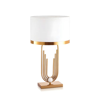 ZOWALA - Stylish White Drum Shade Geometric Metal Table Lamp Image - 9