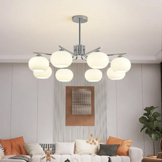 ZOWALA - Adjustable Height Modern White Glass Globe Chandelier Image - 4