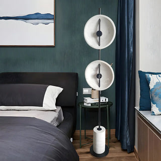 Dual White Marble Disc Modern LED Black Floor Lamp Zawala Image - 1