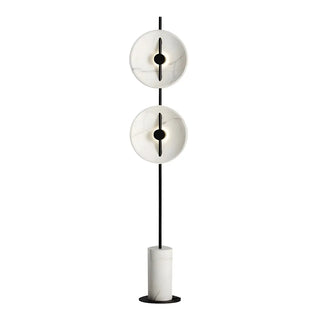 Dual White Marble Disc Modern LED Black Floor Lamp Zawala Image - 10