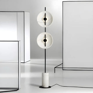 Dual White Marble Disc Modern LED Black Floor Lamp Zawala Image - 4