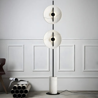 Dual White Marble Disc Modern LED Black Floor Lamp Zawala Image - 5