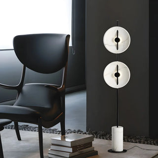 Dual White Marble Disc Modern LED Black Floor Lamp Zawala Image - 6