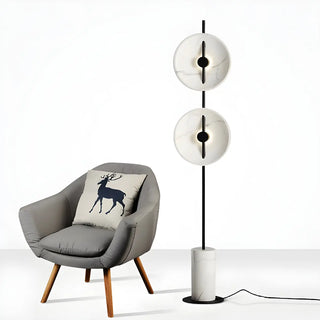 Dual White Marble Disc Modern LED Black Floor Lamp Zawala Image - 9