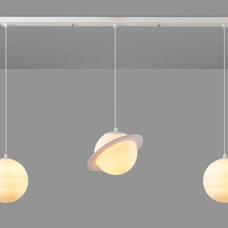 Modern Saturn Planet White Linear Dining Room Pendant Light Zawala Image - 16