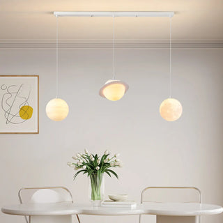 Modern Saturn Planet White Linear Dining Room Pendant Light Zawala Image - 3