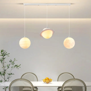 Modern Saturn Planet White Linear Dining Room Pendant Light Zawala Image - 4