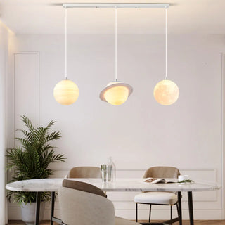 Modern Saturn Planet White Linear Dining Room Pendant Light Zawala Image - 8