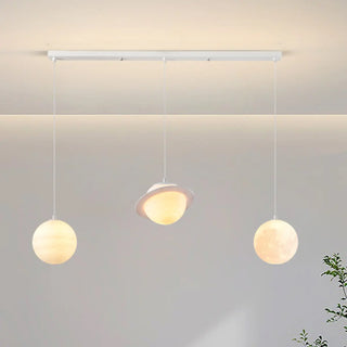 Modern Saturn Planet White Linear Dining Room Pendant Light Zawala Image - 9