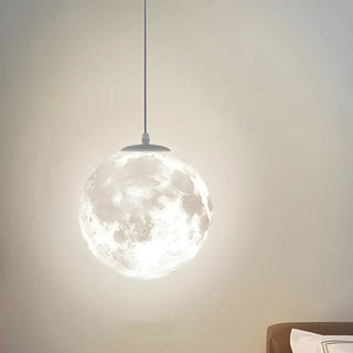 ZOWALA - Modern White 3D Moon Globe Bedroom Pendant Light Image - 3