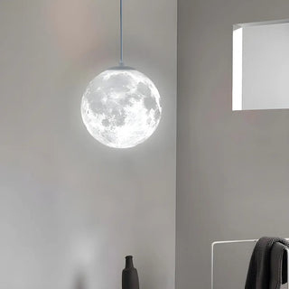 ZOWALA - Modern White 3D Moon Globe Bedroom Pendant Light Image - 4