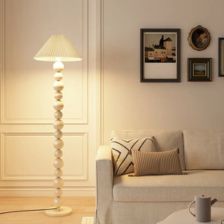 Elegant Pleated Cone Shade Stacked Ball Floor Lamp Zawala Image - 1