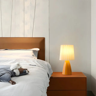 Simple Pleated Column Fabric Cone Ceramic Table Lamp Zawala Image - 1