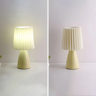 Simple Pleated Column Fabric Cone Ceramic Table Lamp Zawala Image - 14