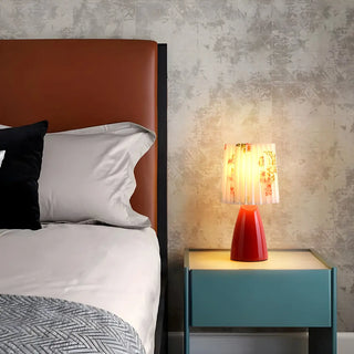 Simple Pleated Column Fabric Cone Ceramic Table Lamp Zawala Image - 2