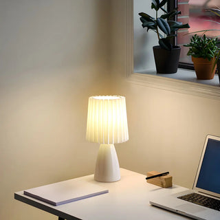 Simple Pleated Column Fabric Cone Ceramic Table Lamp Zawala Image - 3