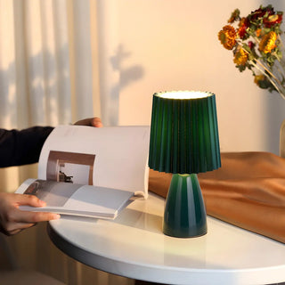Simple Pleated Column Fabric Cone Ceramic Table Lamp Zawala Image - 4