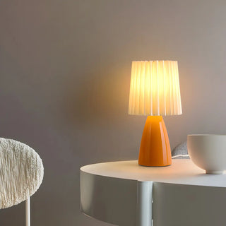 Simple Pleated Column Fabric Cone Ceramic Table Lamp Zawala Image - 5