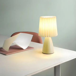 Simple Pleated Column Fabric Cone Ceramic Table Lamp Zawala Image - 6
