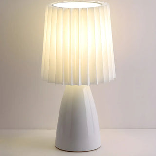 Simple Pleated Column Fabric Cone Ceramic Table Lamp Zawala Image - 7