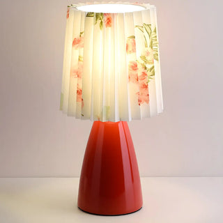 Simple Pleated Column Fabric Cone Ceramic Table Lamp Zawala Image - 8